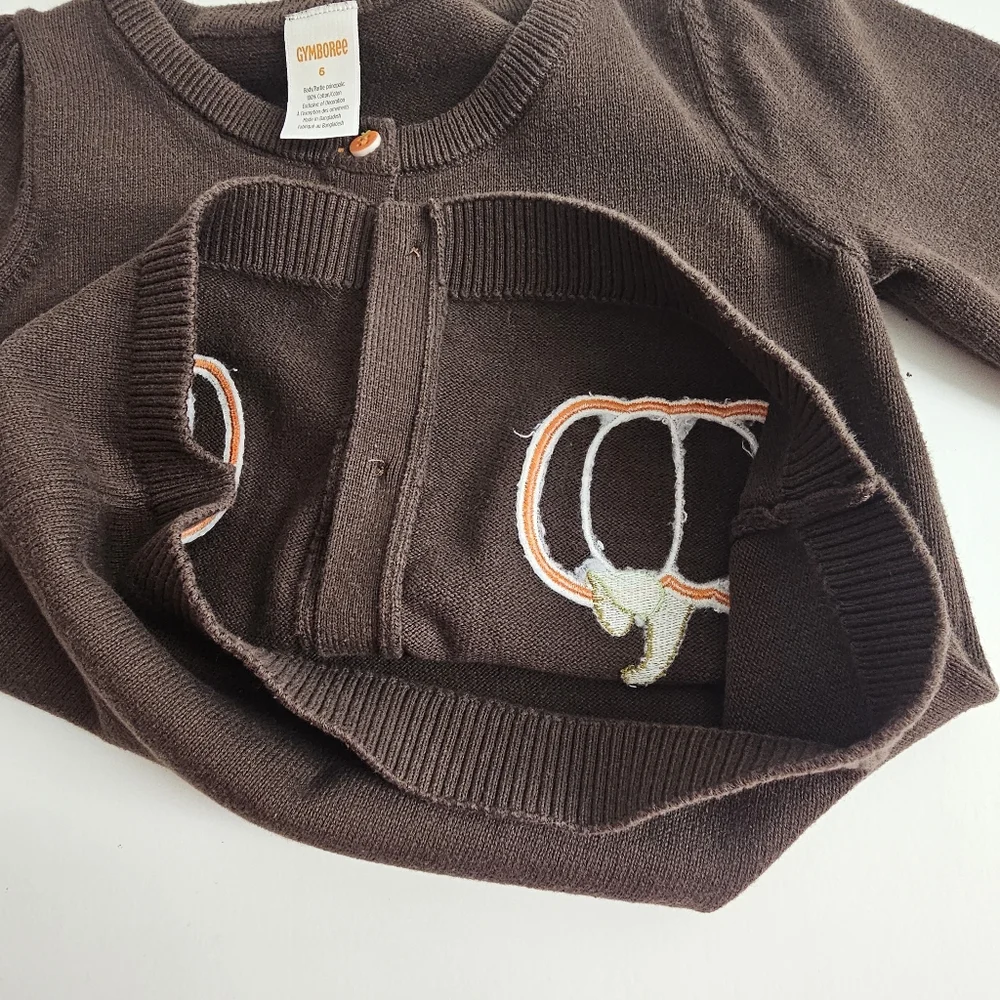 Gymboree Chocolate Cardigan with Orange Pumpkin Accents